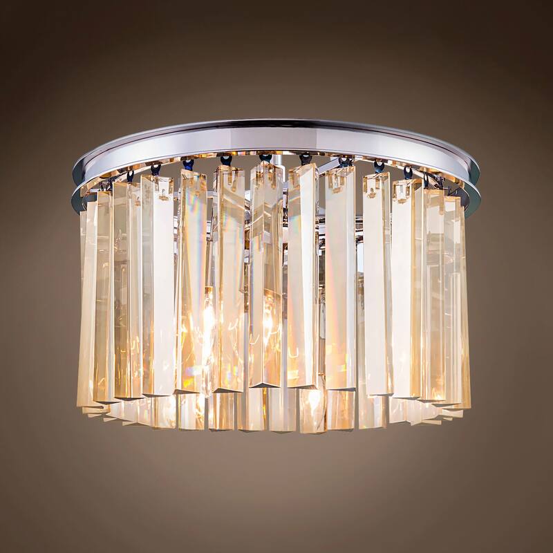 Golden Teak Crystal Prism 3 Light 16" Polished Nickel Flush Mount 13.